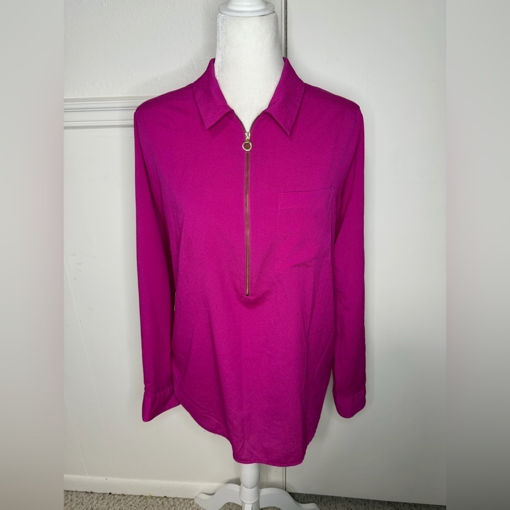 Calvin Klein Fuchsia Zip-Up Blouse size L